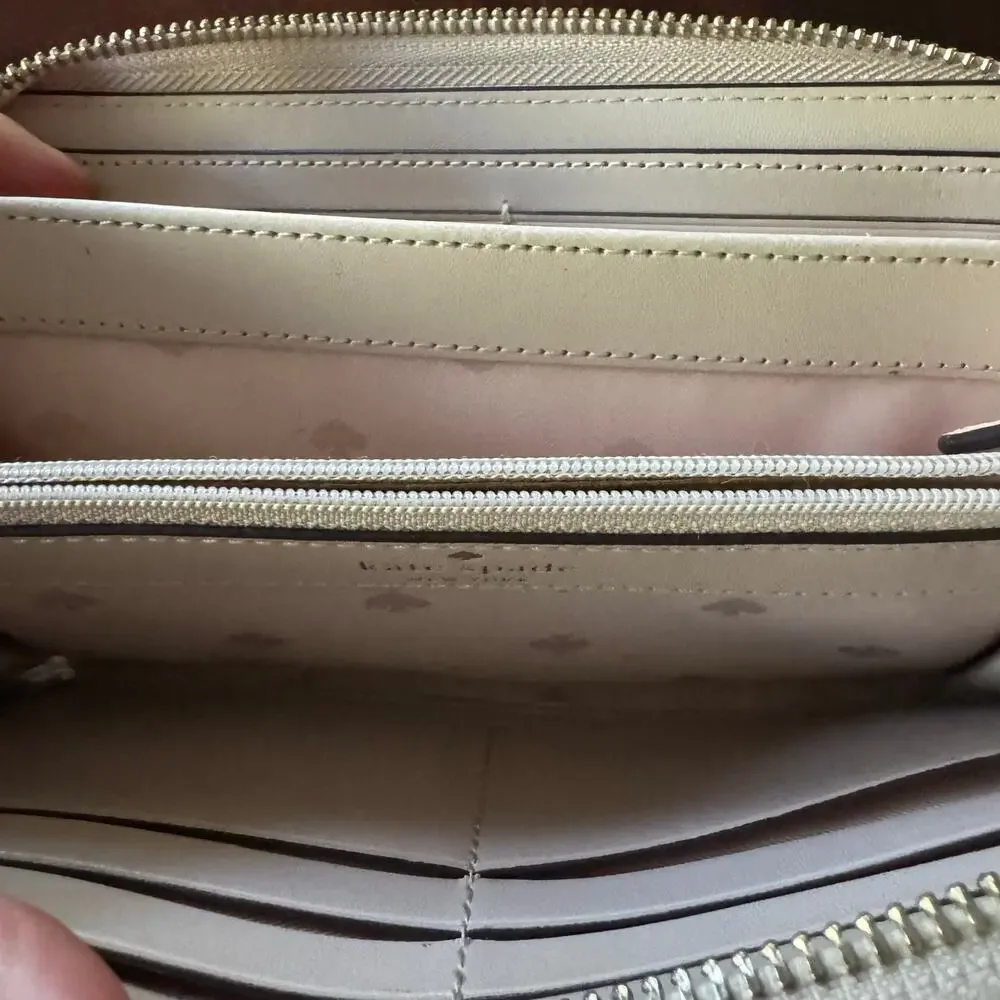 Kate Spade Zip Around pale pink Wallet Continental Card Holder Pocket‎ gold logo